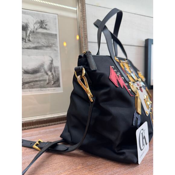 Prada Robot Bag Black Nylon Tote with Leather & Stud Details - Picture 4 of 10